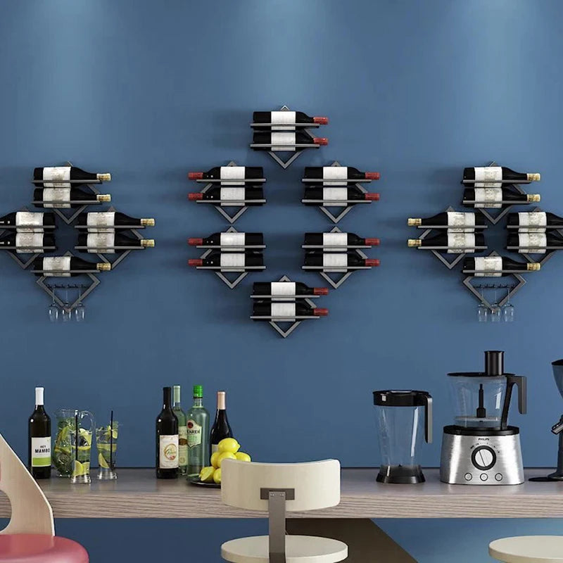 Wall Mounted Upside Down Wine Rack and Glass Holder