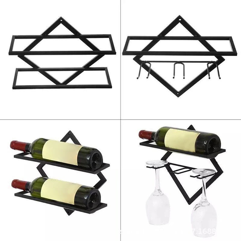 Wall Mounted Upside Down Wine Rack and Glass Holder
