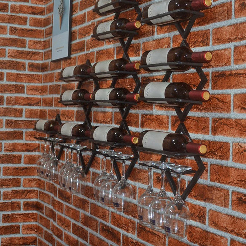 Wall Mounted Upside Down Wine Rack and Glass Holder