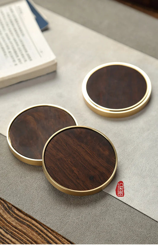 Stylish Wood and Brass Art Deco Style Coaster