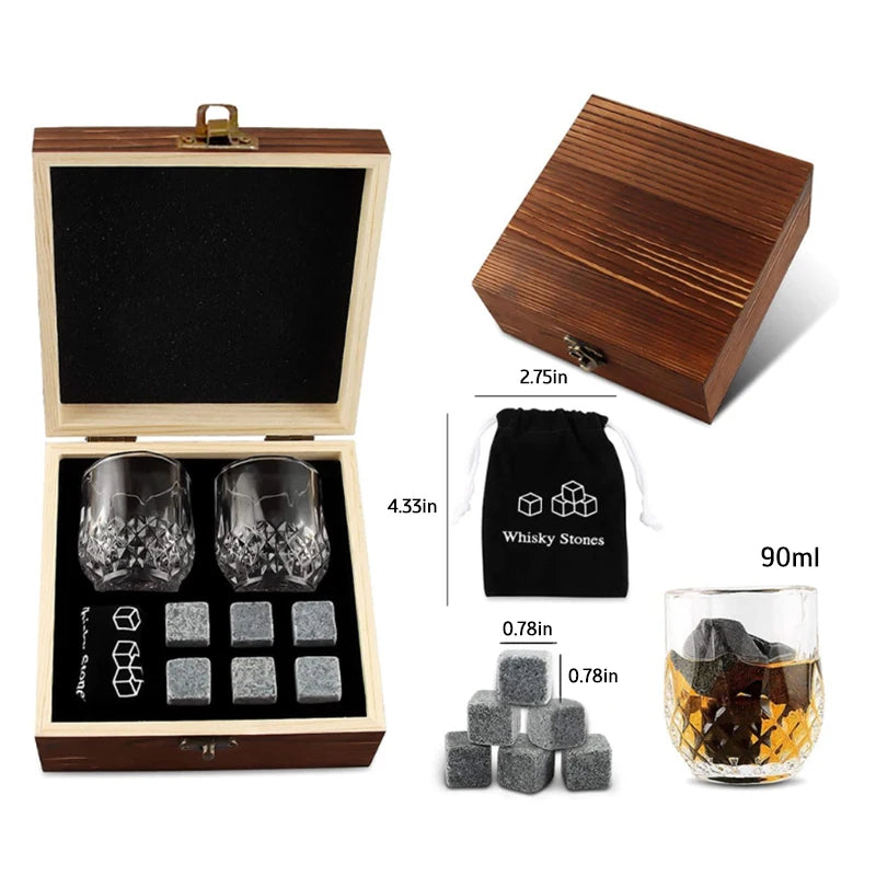 Whiskey Dram Glass Set with Chilling Stones